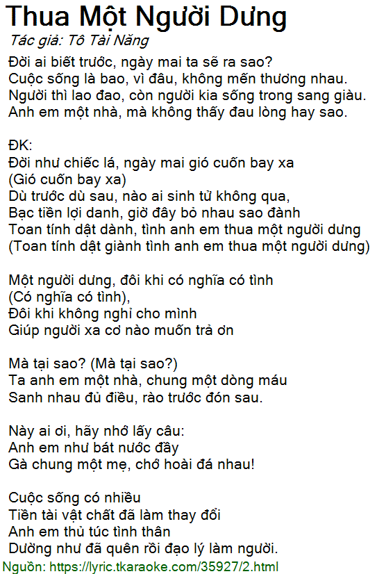 Thua Một Người Dưng - Lời Bài Hát