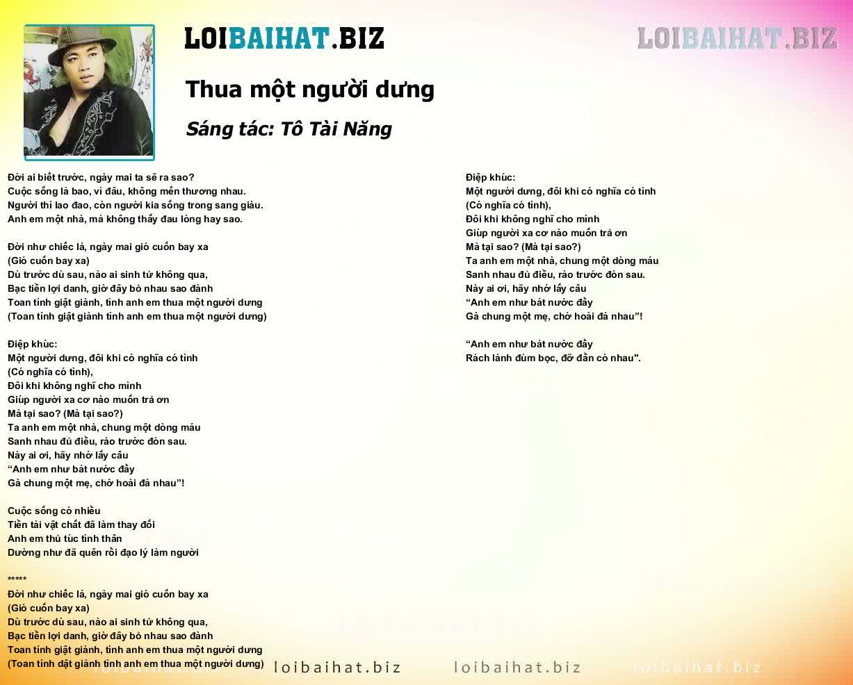 Thua Một Người Dưng - Lời Bài Hát Gallery 1