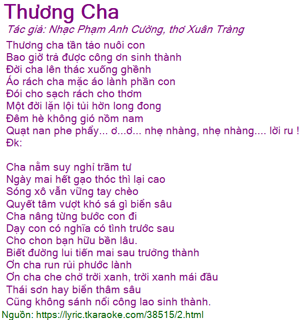 Lời Bài Hát Thương Cha