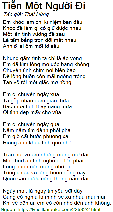 Lời Bài Hát Tiễn Một Người Đi