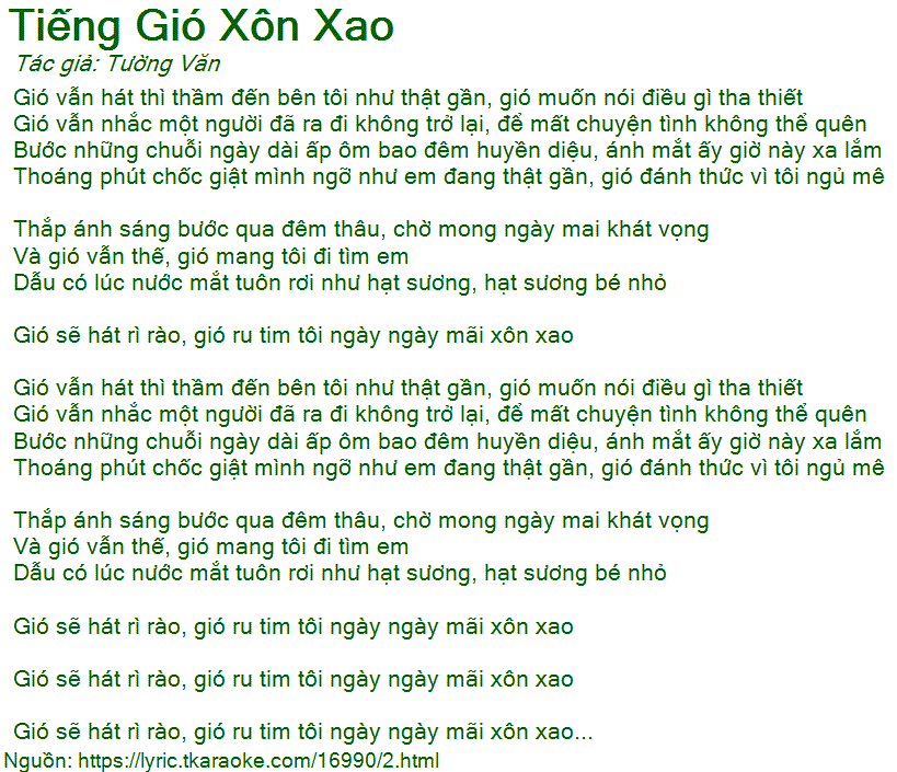 Lời Bài Hát Tiếng Gió Xôn Xao
