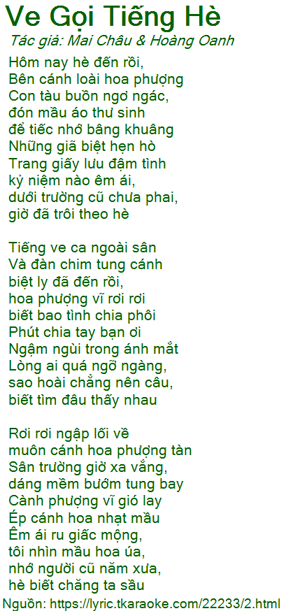 Lời Bài Hát Tiếng Ve Gọi Hè Gallery 1