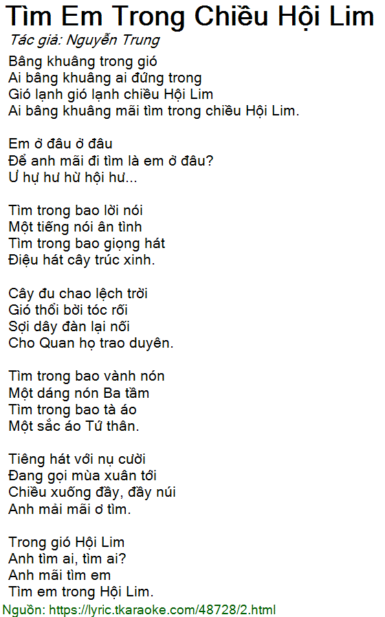 Lời Bài Hát Tìm Em Trong Chiều Hội Lim