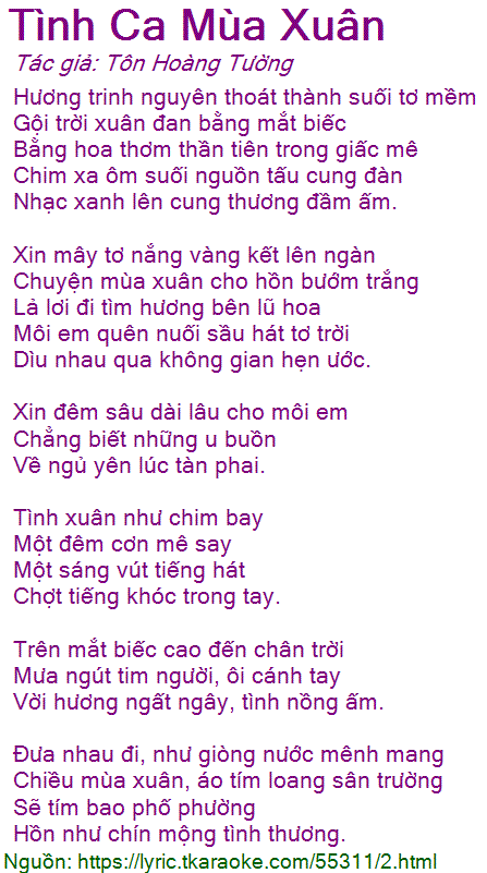 Lời Bài Hát Tình Ca Mùa Xuân