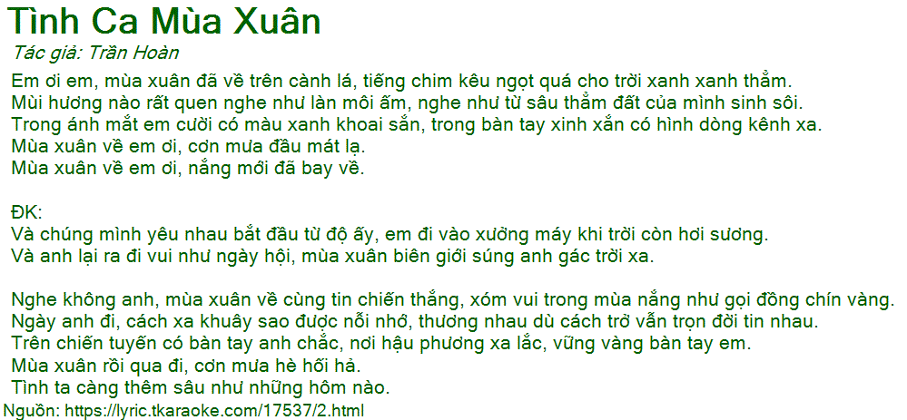 Lời Bài Hát Tình Ca Mùa Xuân Gallery 1