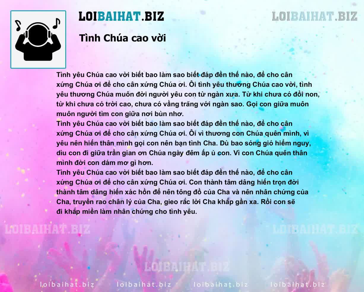Lời Bài Hát Tình Chúa Cao Vời Gallery 1