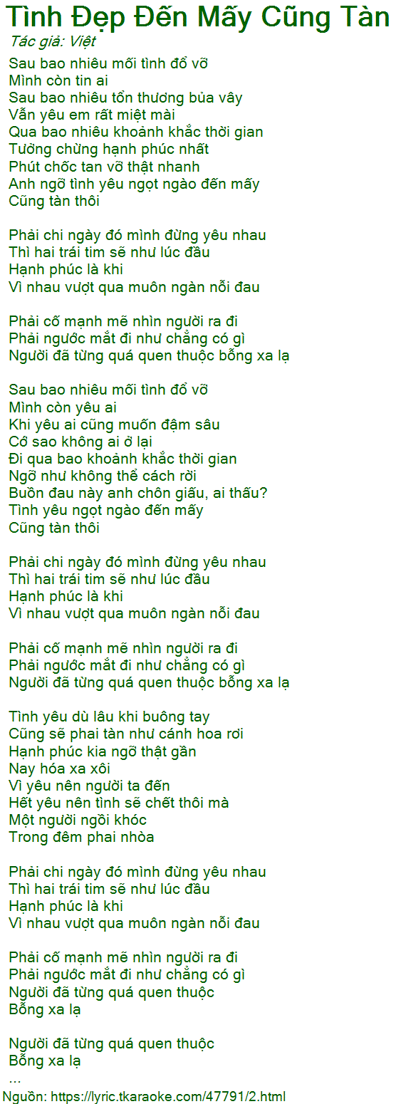 Lời Bài Hát Tình Đẹp Đến Mấy Cũng Tàn
