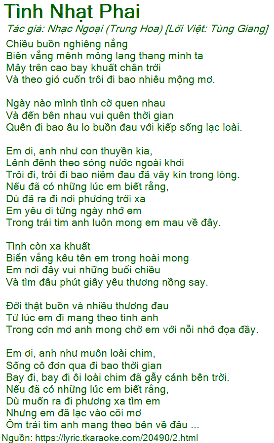 Lời Bài Hát Đan Nguyên Tình Nhạt Phai Gallery 1