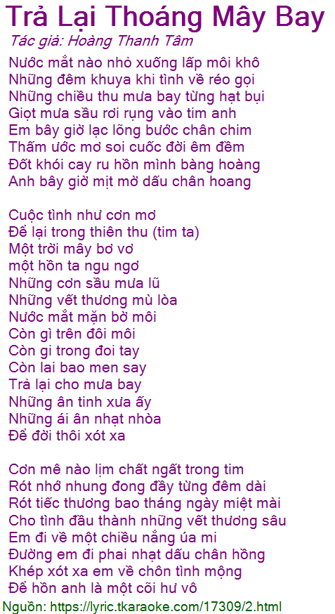 Lời Bài Hát Trả Lại Thoáng Mây Bay Gallery 1