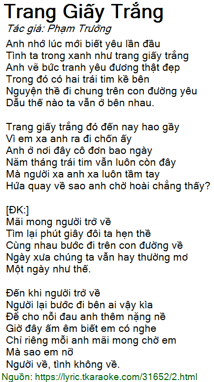Lời Bài Hát Trang Giấy Trắng - Phạm Trưởng