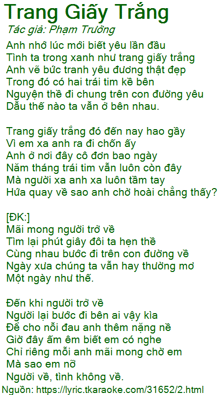 Lời Bài Hát Trang Giấy Trắng - Phạm Trưởng Gallery 1