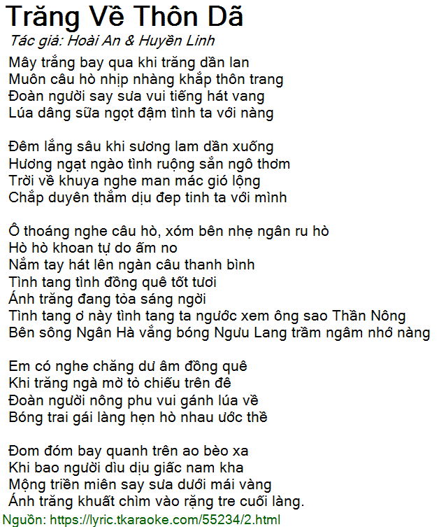 Lời Bài Hát Trăng Về Thôn Dã