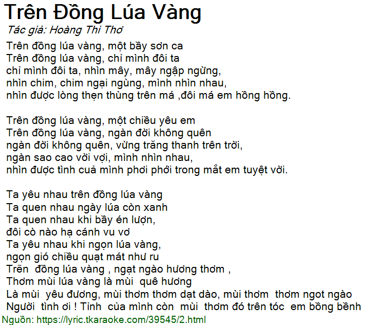 Lời Bài Hát Trên Đồng Lúa Vàng
