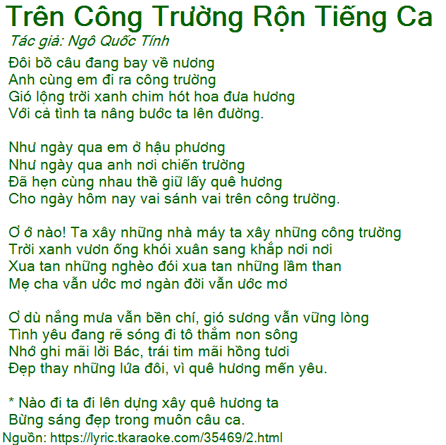 Lời Bài Hát Trong Tan Trên Công Trường Rộn Tiếng Ca