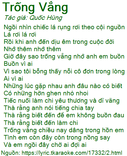 Lời Bài Hát Trống Vắng