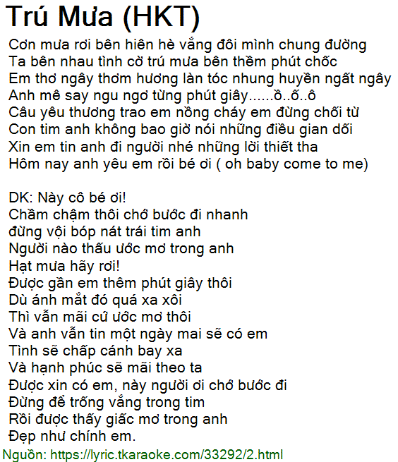 Lời Bài Hát Trú Mưa
