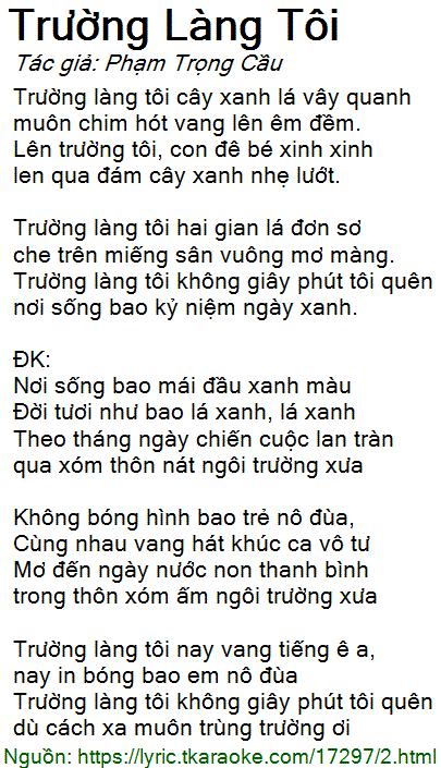 Lời Bài Hát Trường Làng Tôi