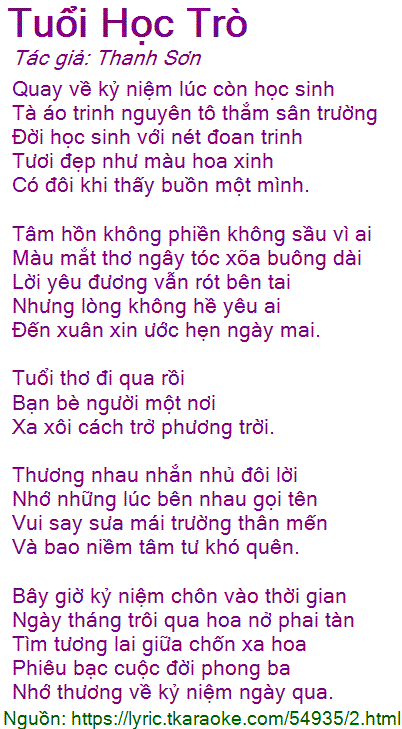 Lời Bài Hát Tuổi Học Trò Gallery 1