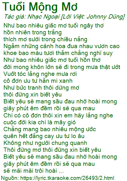Tuổi Mộng Mơ Lời Bài Hát Gallery 1