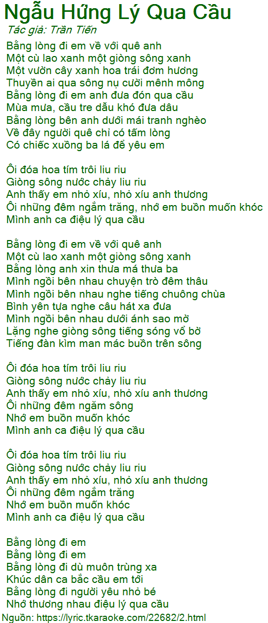 Lời Bài Hát Tùy Hứng Lý Qua Cầu