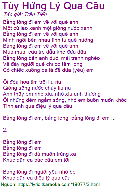 Lời Bài Hát Tùy Hứng Lý Qua Cầu Gallery 1