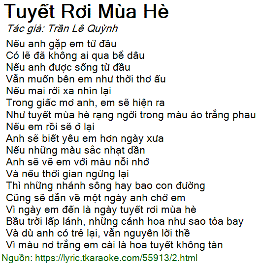 Tuyết Rơi Mùa Hè - Lời Bài Hát