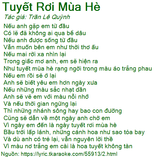 Tuyết Rơi Mùa Hè - Lời Bài Hát Gallery 1