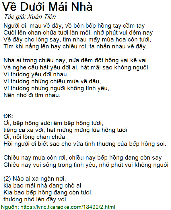 Lời Bài Hát Về Dưới Mái Nhà