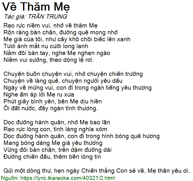 Lời Bài Hát Về Thăm Mẹ
