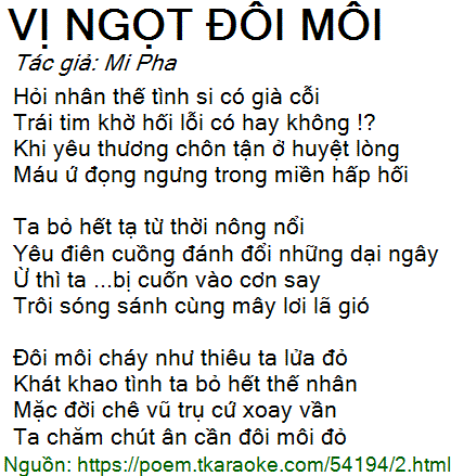 Lời Bài Hát Vị Ngọt Đôi Môi Gallery 1