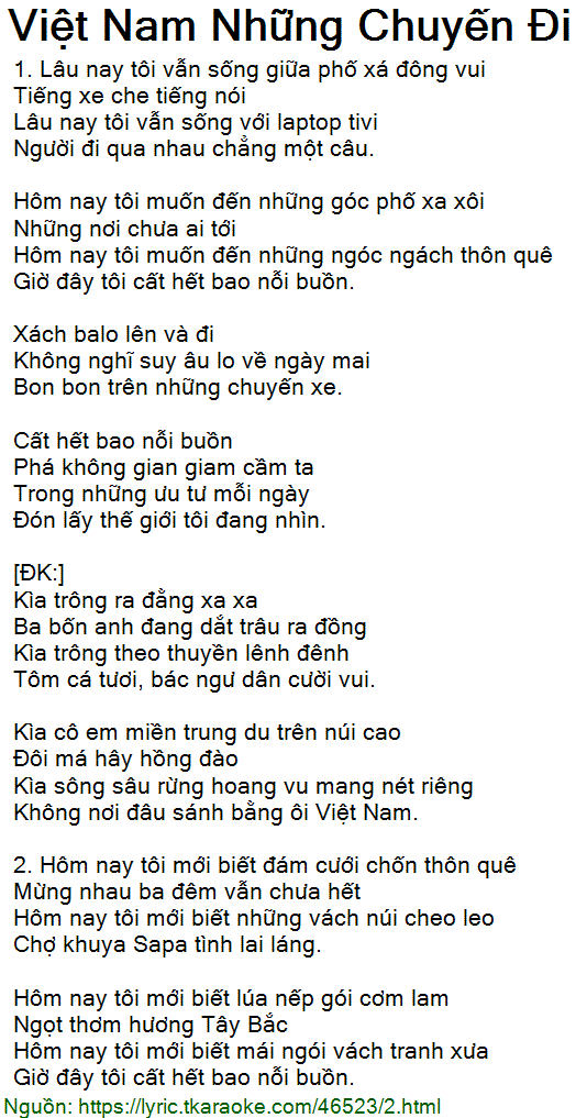 Lời Bài Hát Việt Nam Và Những Chuyến Đi