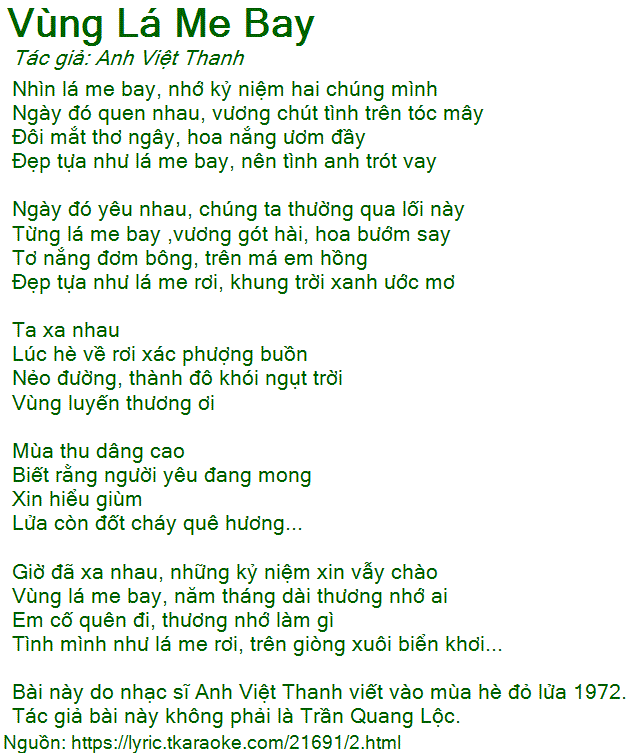 Lời Bài Hát Vùng Lá Me Bay