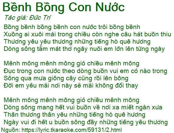 Lời Bài Hát Vy Vy Bồng Bềnh Bồng Bềnh