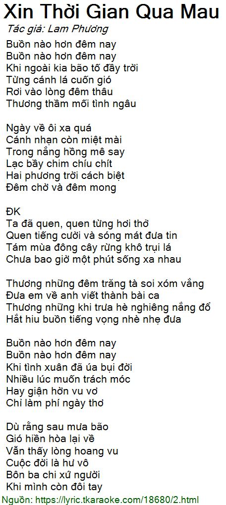 Lời Bài Hát Xin Thời Gian Qua Mau