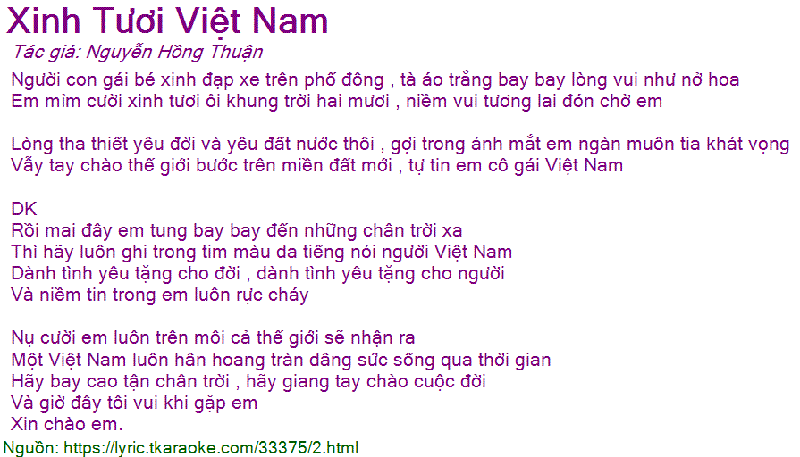Xinh tươi Việt Nam lời bài hát Gallery 1