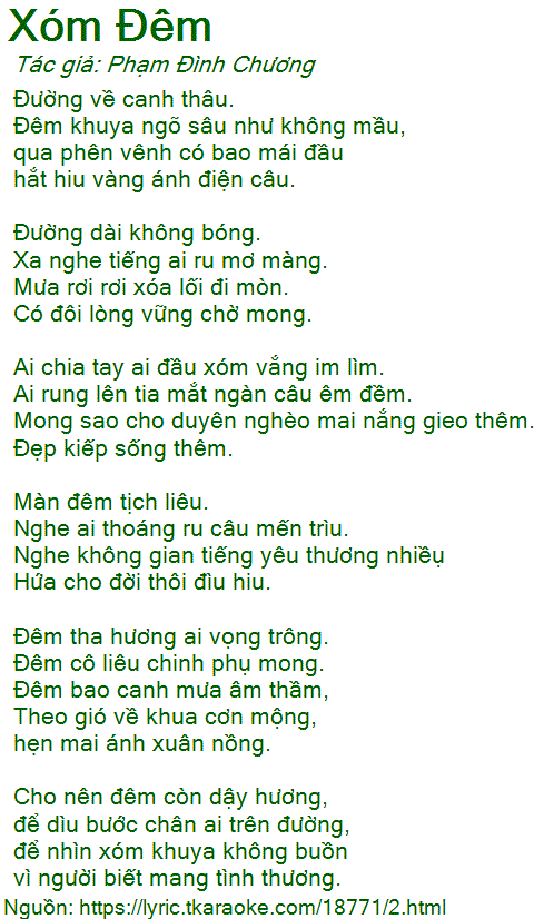 Lời Bài Hát Xóm Đêm