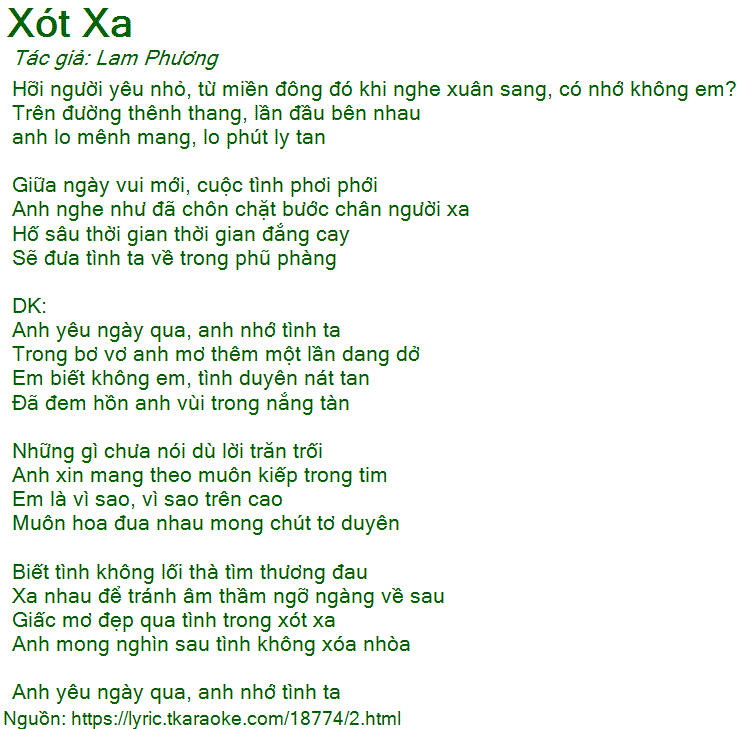 Lời Bài Hát Xót Xa - Lam Phương