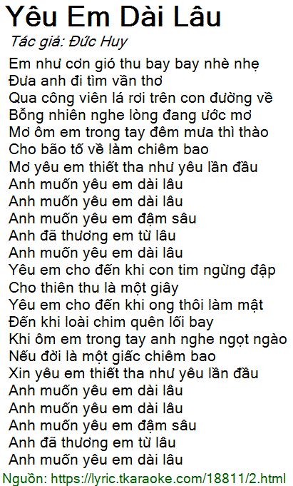 Lời Bài Hát Phương Vy - Yêu Em Dài Lâu Gallery 1