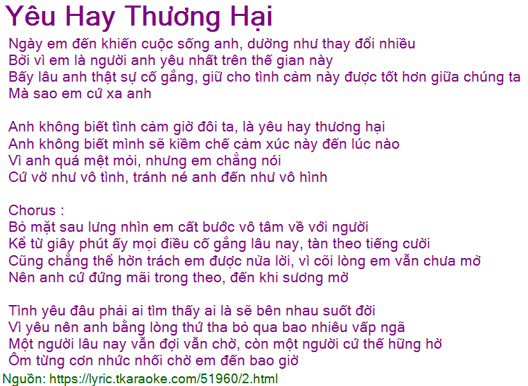 Yêu Khác Thương Hại Lyric Gallery 1