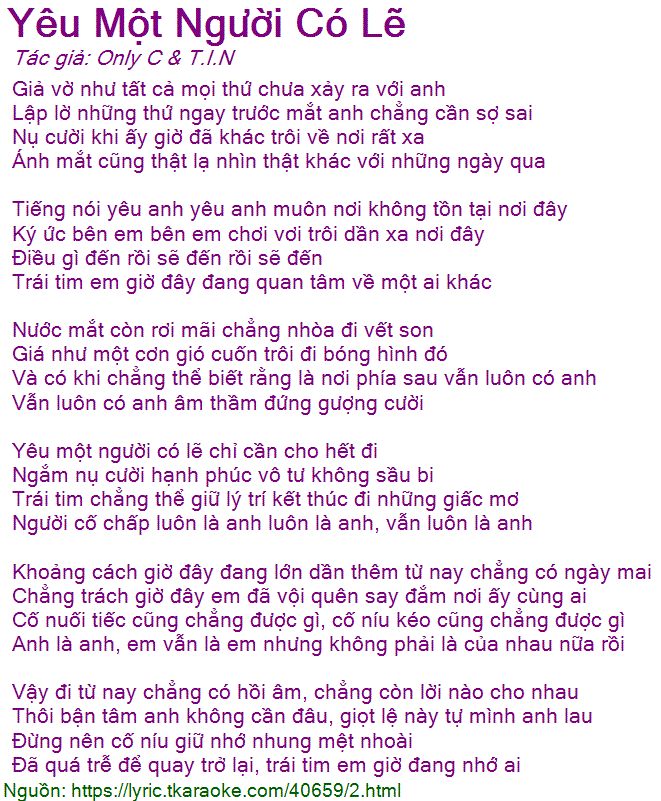 Lời Bài Hát Yêu Một Người Có Lẽ - Miu Lê Gallery 1