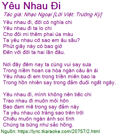 Lời Bài Hát Yêu Nhau Đi