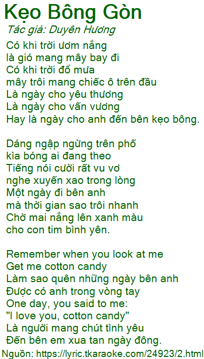 Lời Bài Hát Kẹo Bông Gòn Gallery 2