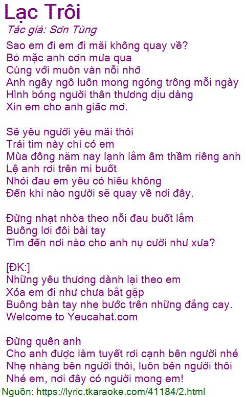 Lời Bài Hát Lạc Trôi Gallery 2