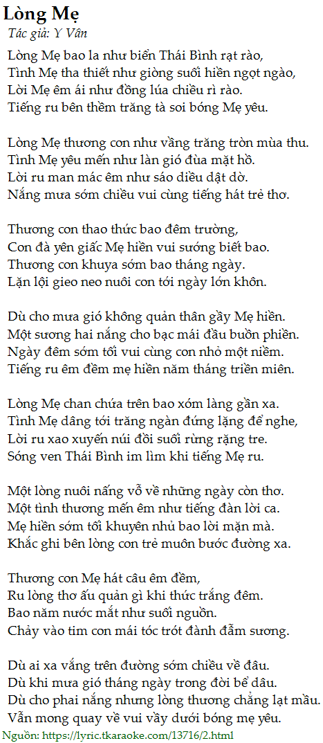 Lời Bài Lòng Mẹ