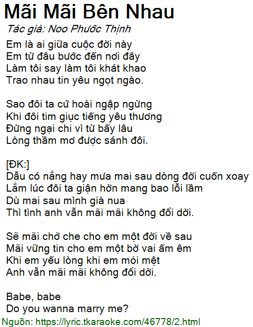 Lời Bài Hát Mãi Mãi Bên Nhau