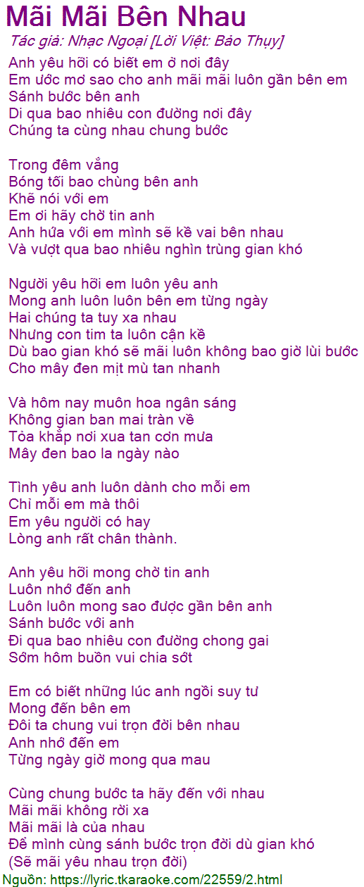Lời Bài Hát Mãi Mãi Bên Nhau Gallery 1
