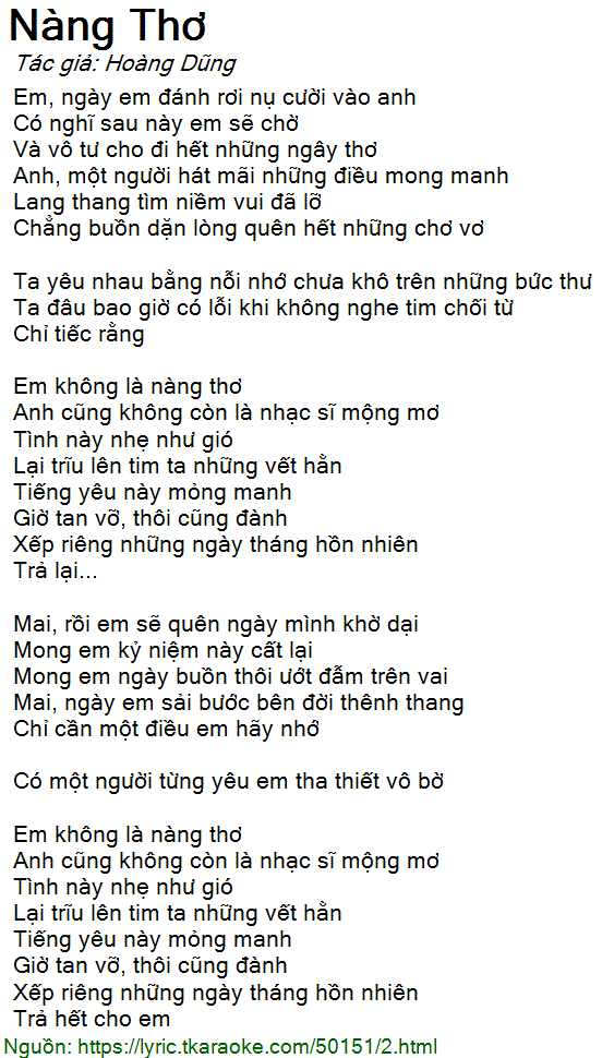 Lời Bài Nàng Thơ