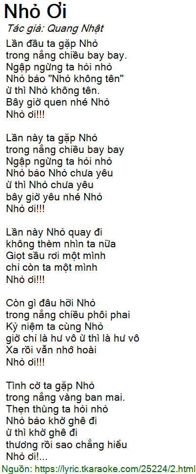 Lời Bài Nhỏ Ơi