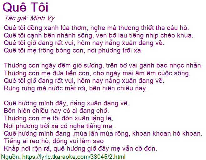 Lời Bài Quê Tôi