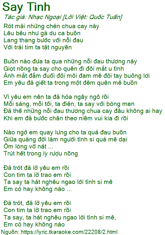 Lời Bài Say Tình Hay Nhất, Gây Nghiện Nghe Mãi Không Chán